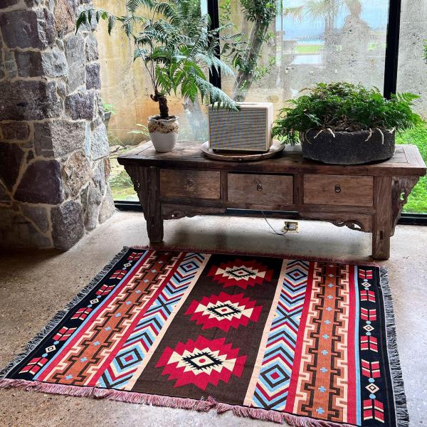 スローブランケット ピクニックマット ギフト 織り ヴィンテージ 洗える 公園の椅子用 レッドブラウン