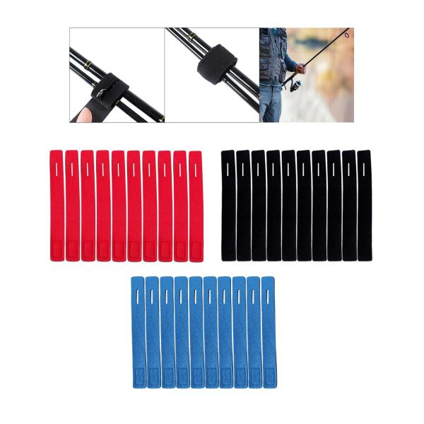 10個 釣り竿ベルト 伸縮性あり フライロッド用 釣り竿の収納と持ち運び レッド