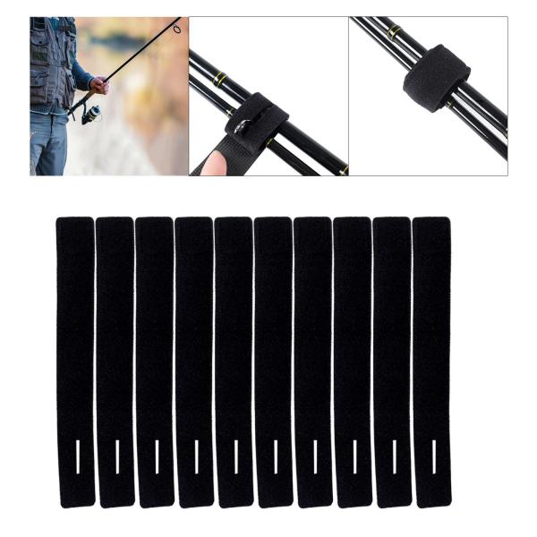10個 釣り竿ベルト 伸縮性あり フライロッド用 釣り竿の収納と持ち運び ブラック