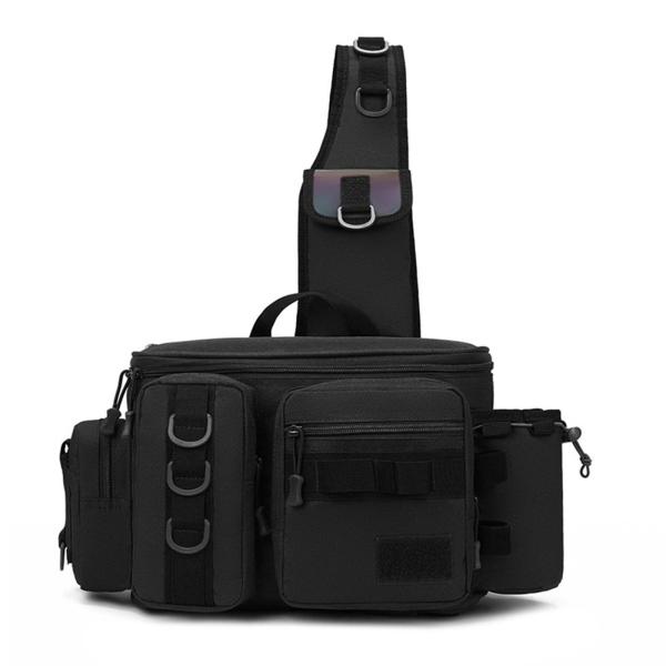 釣具バッグ ロッドホルダー キャリーケースバッグ チェストパック メンズ レディース ハイキング Lサイズ ブラック