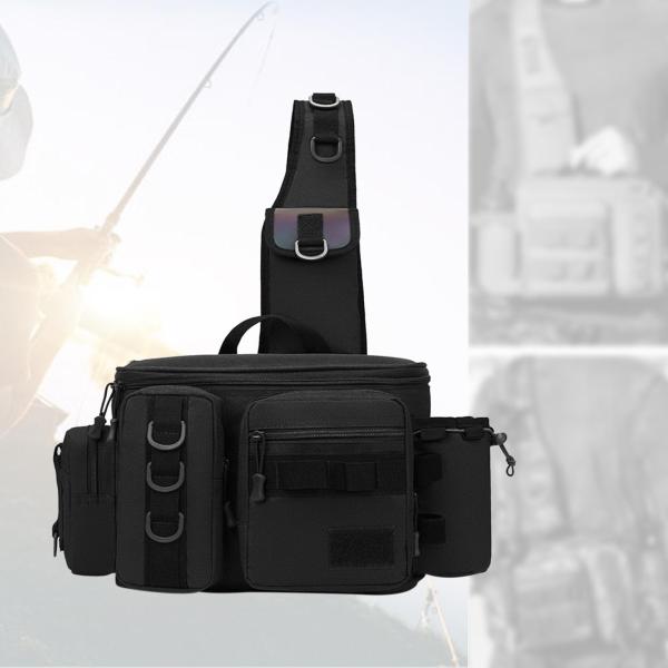 釣具バッグ ロッドホルダー キャリーケースバッグ チェストパック メンズ レディース ハイキング Lサイズ ブラック