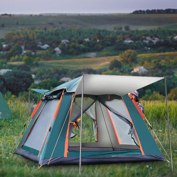自動ポップアップテント キャンプテント 日よけ付き キャビンテント 防水 ダークグリーン S