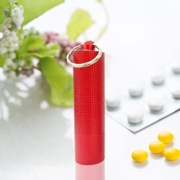 ピルホルダーボックス キーホルダー 薬ケース タブレットボックス 釣り 旅行 キャンプ用 レッド