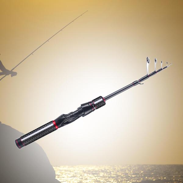 カーボンファイバー釣竿伸縮釣竿耐久性のある格納式ハンドル釣りツールスケトウダラ旅行サーモン用