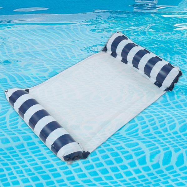 プールハンモックフロート インフレータブルハンモック 休暇用 スイミングプールアクセサリー ダークブルーストライプ