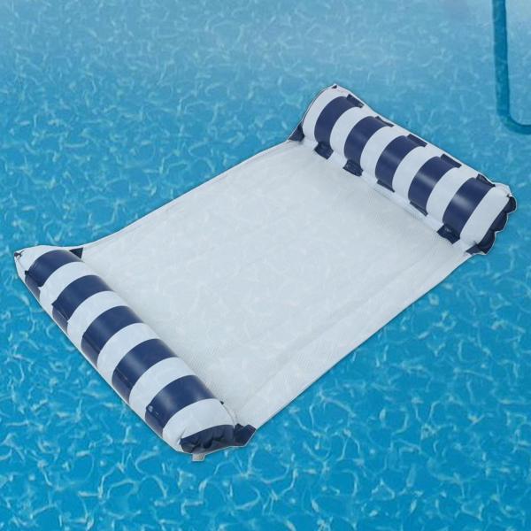 プールハンモックフロート インフレータブルハンモック 休暇用 スイミングプールアクセサリー ダークブルーストライプ
