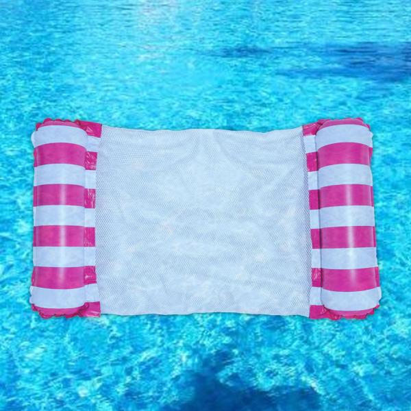 プールハンモック フロート インフレータブルハンモック 休暇用 スイミングプールアクセサリー レッドストライプ