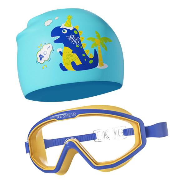 子供用水泳ゴーグル 快適な曇り止め水泳キャップ ダイビング プール用 ブルー イエロー