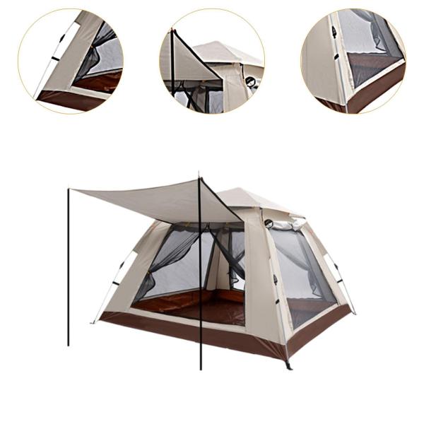 キャンプテント 4ドア 通気性 クイックセットアップ ファイバーグラスポール ハイキングテント 215cmx215cmx142cm