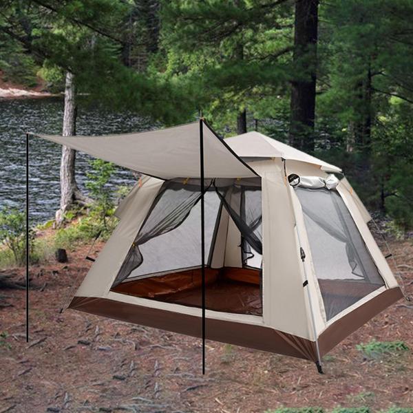 キャンプテント 4ドア 通気性 クイックセットアップ ファイバーグラスポール ハイキングテント 240cmx240cmx154cm