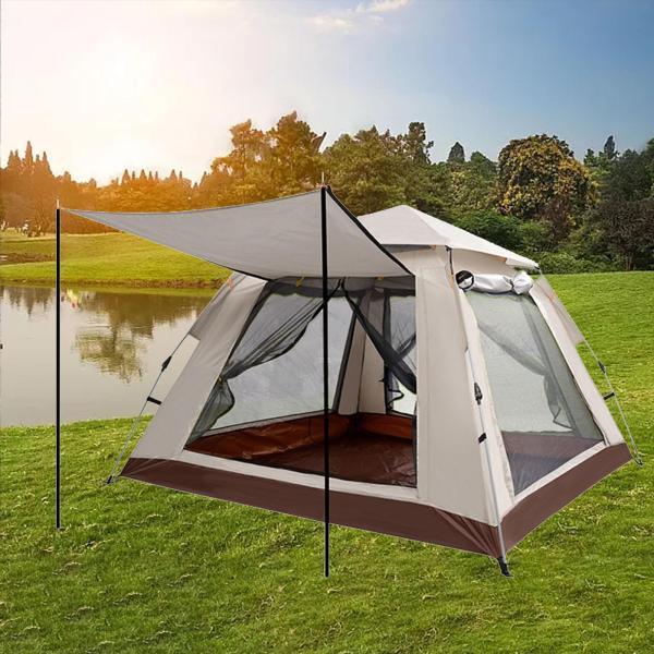 キャンプテント 4ドア 通気性 クイックセットアップ ファイバーグラスポール ハイキングテント 240cmx240cmx154cm