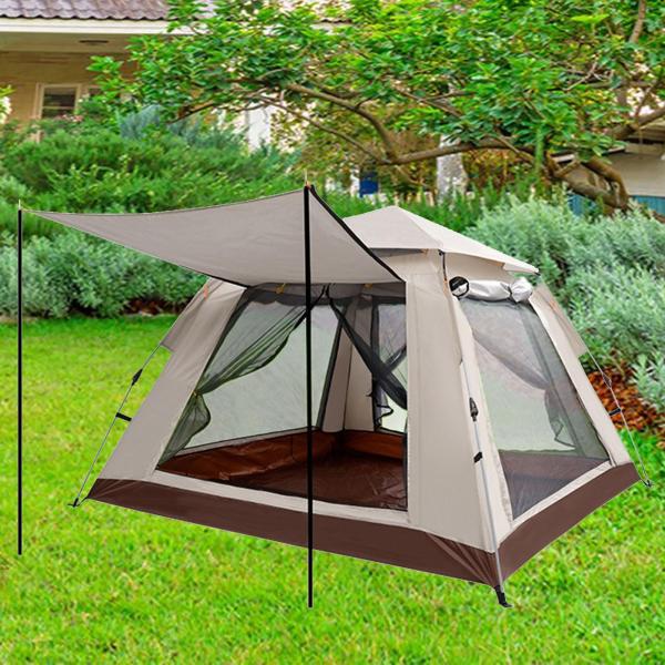 キャンプテント 4ドア 通気性 クイックセットアップ ファイバーグラスポール ハイキングテント 240cmx240cmx154cm