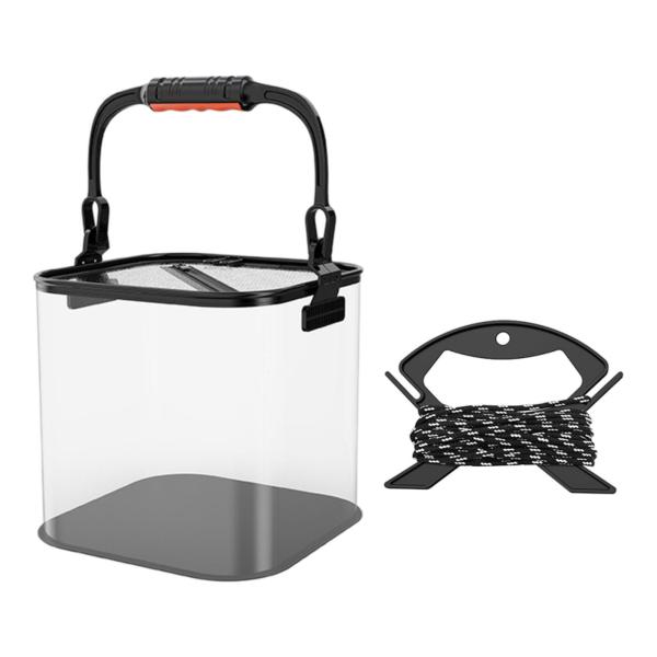 折りたたみ釣りのバケットギアキャンプ釣りのための釣り用の収納コンテナブラック24cm