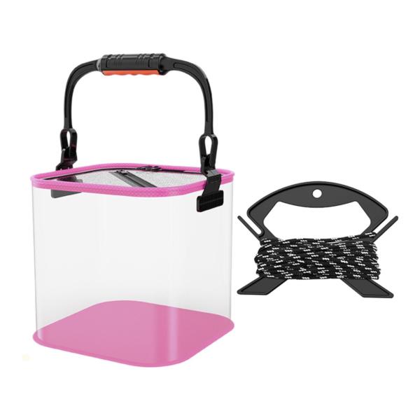 折りたたみ釣りのバケツギアキャンプ収納コンテナ釣りピンク20cm