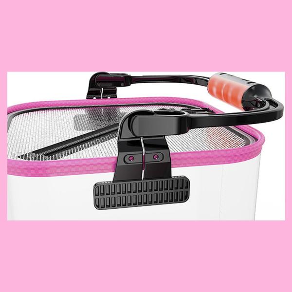 折りたたみ釣りのバケットギアキャンプ収納コンテナ釣り用ピンク20cmサイドポケット