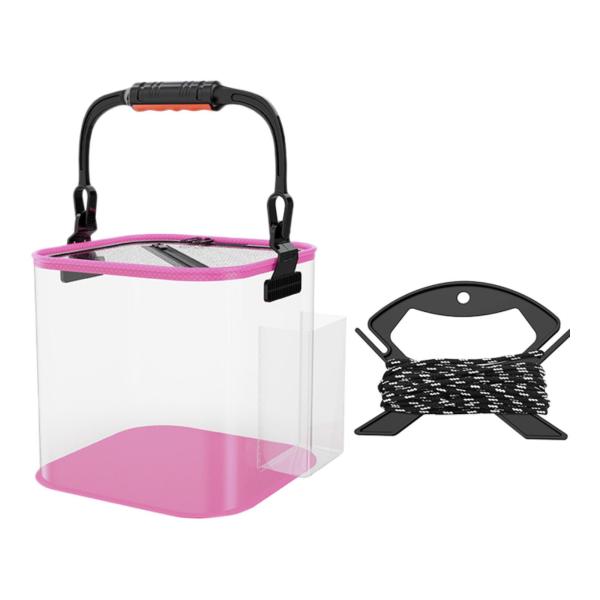 折りたたみ釣りのバケットギアキャンプ収納コンテナ釣り用ピンク20cmサイドポケット