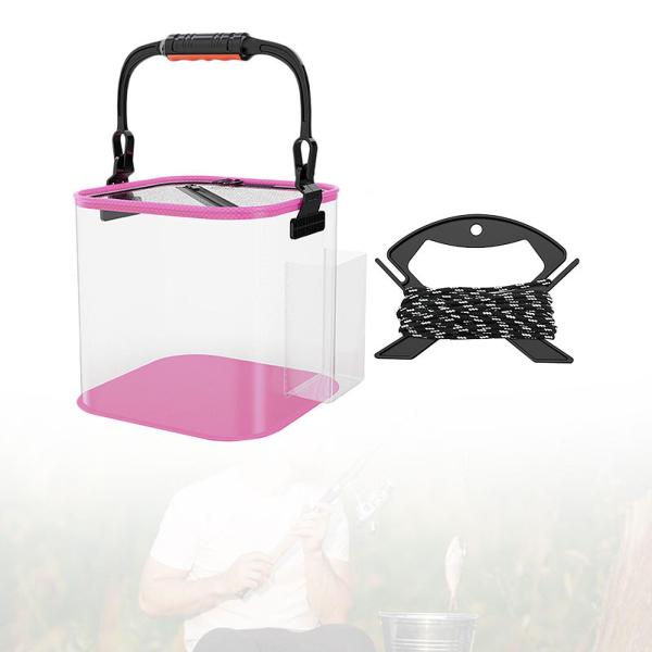 折りたたみ釣りバケットギアキャンプ収納コンテナ釣り用ピンク24cmサイドポケット