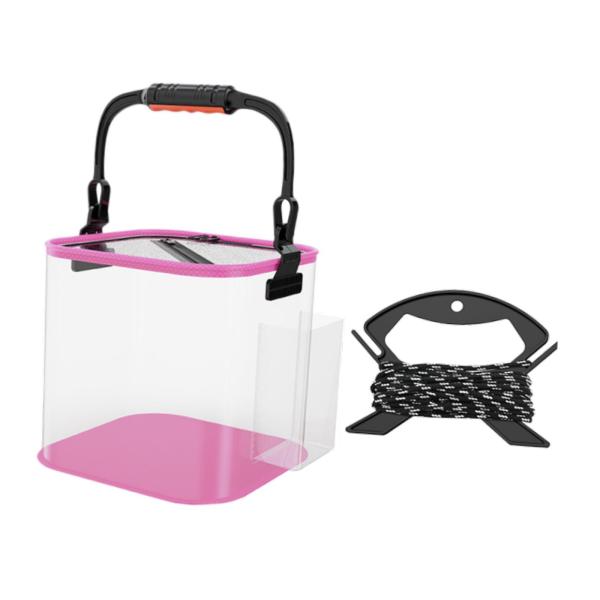 折りたたみ釣りバケットギアキャンプ収納コンテナ釣り用ピンク24cmサイドポケット