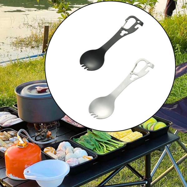 キャンプフォークスプーン食器多機能釣りバックパッキング旅行用ブラック
