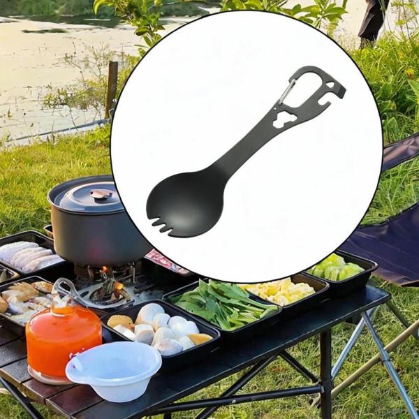 キャンプフォークスプーン食器多機能釣りバックパッキング旅行用ブラック