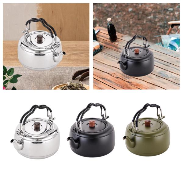 ティーケトル 厚手 調理鍋 沸騰水ポット キャンプ調理用 コンロ用 銀色