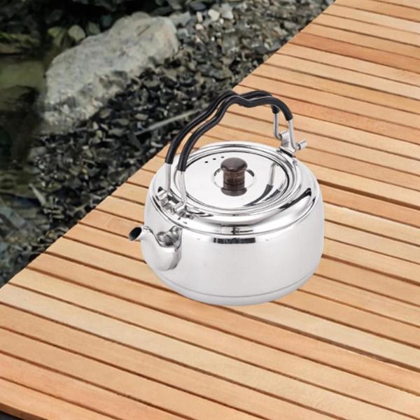 ティーケトル 厚手 調理鍋 沸騰水ポット キャンプ調理用 コンロ用 銀色