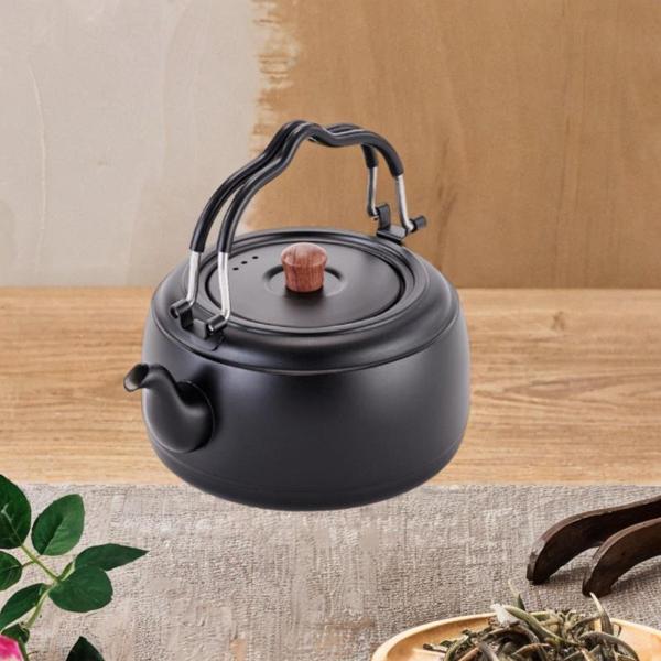 ティーケトル 厚手 調理鍋 沸騰水ポット キャンプ用 調理コンロ用 ブラック
