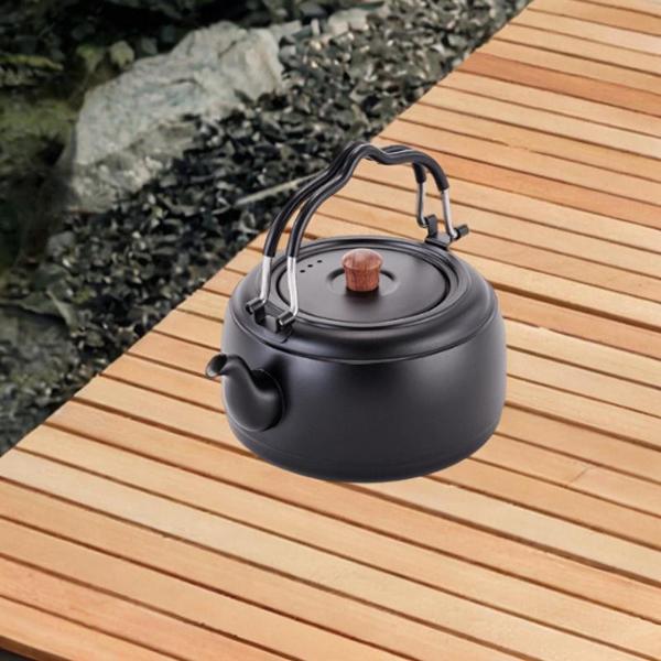 ティーケトル 厚手 調理鍋 沸騰水ポット キャンプ用 調理コンロ用 ブラック