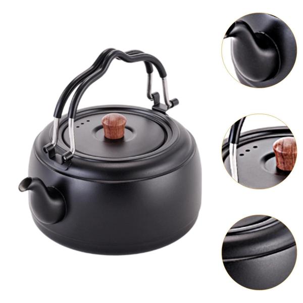 ティーケトル 厚手 調理鍋 沸騰水ポット キャンプ用 調理コンロ用 ブラック