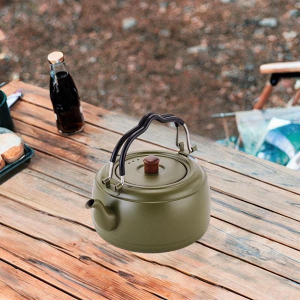 ティーケトル 厚みのある調理鍋 沸騰水ポット キャンプ調理用 コンロ用 グリーン