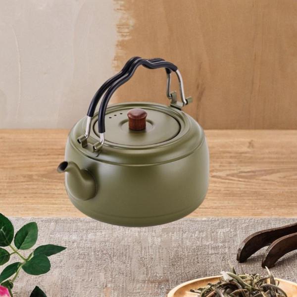 ティーケトル 厚みのある調理鍋 沸騰水ポット キャンプ調理用 コンロ用 グリーン