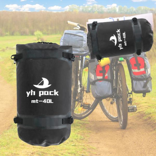 防水ダッフルバッグ ユニバーサル 大容量 カヤック 旅行 ハイキング ブラック 40L