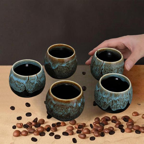 5個入り コーヒーカップ 中国風ティーカップ 家庭 オフィス 和風 陶器 ティーカップ ブルー