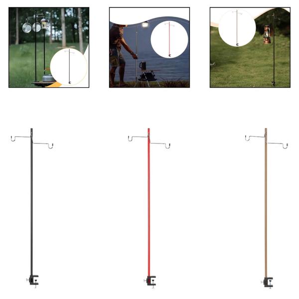 キャンプ用ランタンスタンド ピクニック BBQ 軽量 取り外し可能なフック アルミ合金 ブラック