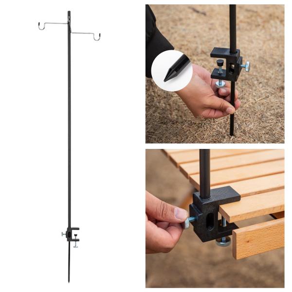 キャンプ用ランタンスタンド ギフト キャンプ用ライトポール 旅行 ハイキング バックパッキング用 ブラック