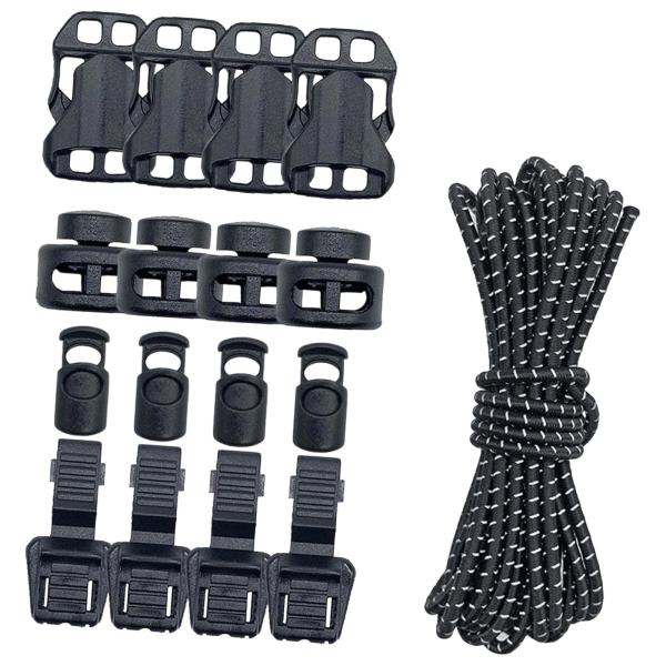 アウトドアバックパック バンジーコード 16個コードロック付き キャンプ トレッキング 釣り用 ブラック