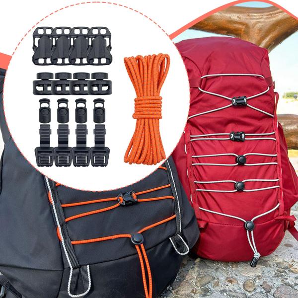 アウトドアバックパック バンジーコード 16個のコードロック付き キャンプ トレッキング 釣り用 オレンジ