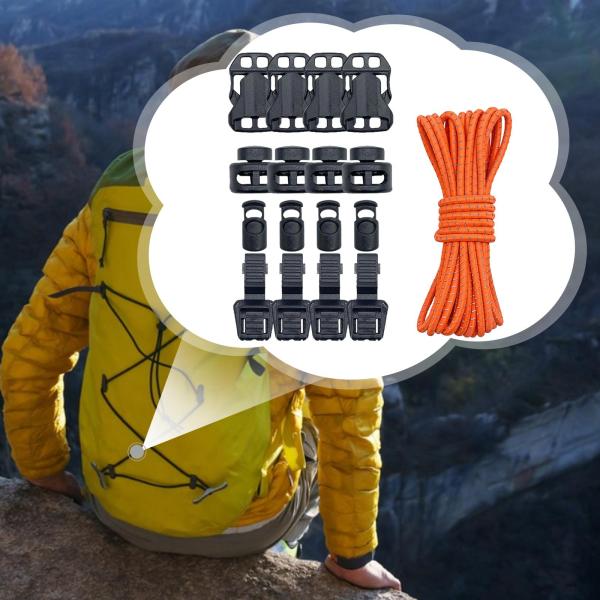アウトドアバックパック バンジーコード 16個のコードロック付き キャンプ トレッキング 釣り用 オレンジ