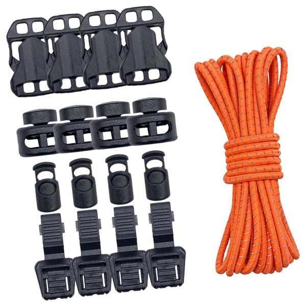 アウトドアバックパック バンジーコード 16個のコードロック付き キャンプ トレッキング 釣り用 オレンジ