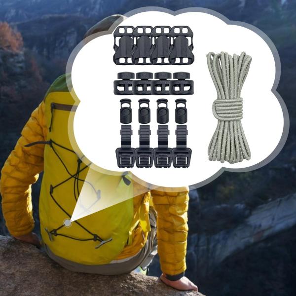 アウトドアバックパック バンジーコード 16個のコードロック付き キャンプ トレッキング 釣り用 グレー