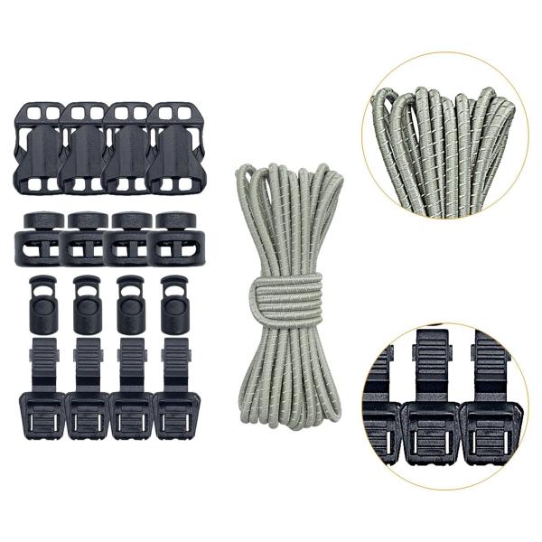 アウトドアバックパック バンジーコード 16個のコードロック付き キャンプ トレッキング 釣り用 グレー