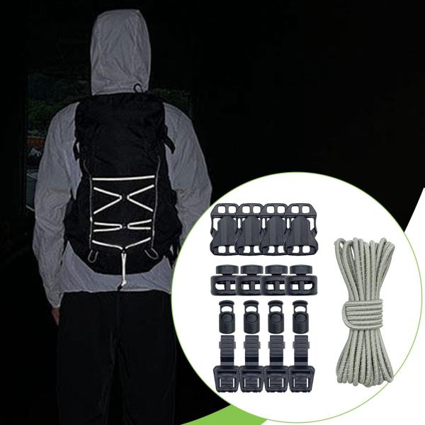 アウトドアバックパック バンジーコード 16個のコードロック付き キャンプ トレッキング 釣り用 グレー