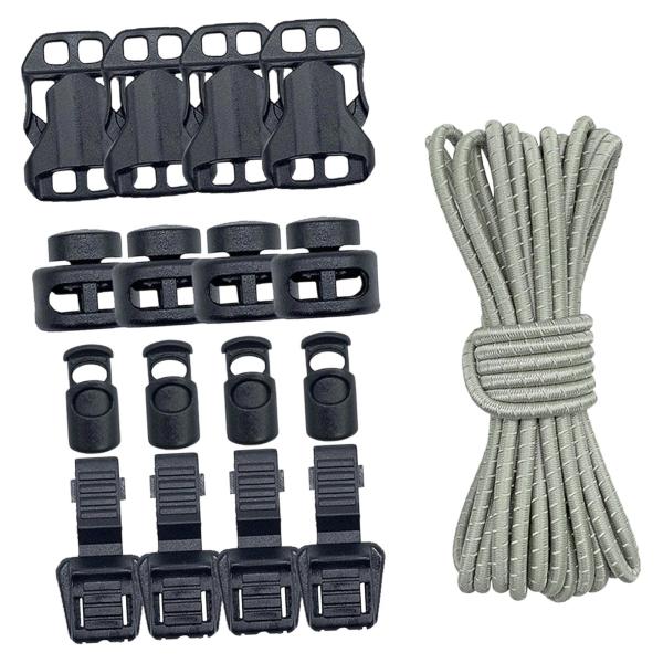 アウトドアバックパック バンジーコード 16個のコードロック付き キャンプ トレッキング 釣り用 グレー