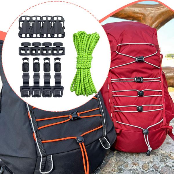 アウトドアバックパック バンジーコード 16個のコードロック付き キャンプ トレッキング 釣り グリーン