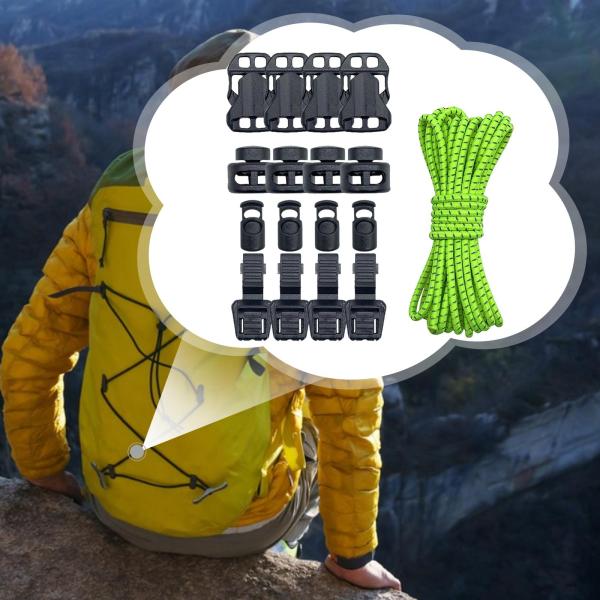 アウトドアバックパック バンジーコード 16個のコードロック付き キャンプ トレッキング 釣り グリーン