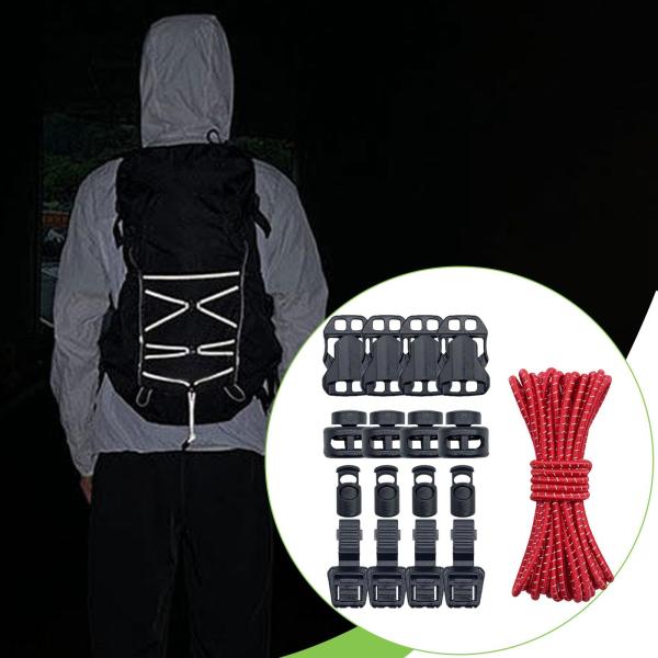 アウトドアバックパック バンジーコード 16個コードロック付き キャンプ トレッキング 釣り用 レッド
