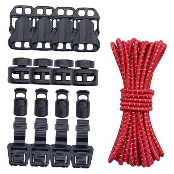 アウトドアバックパック バンジーコード 16個コードロック付き キャンプ トレッキング 釣り用 レッド