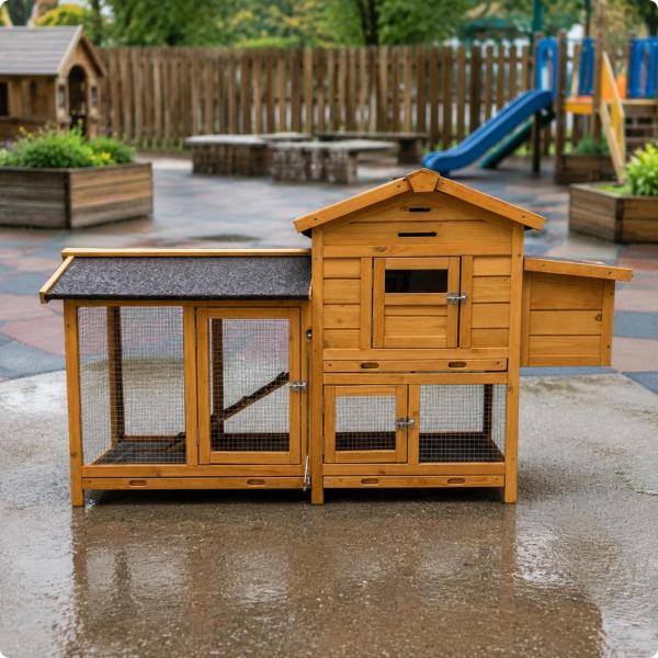 木製小型ペット小屋、傾斜屋根付き、メッシュ素材、庭用小型動物飼育小屋、70年代風天然木