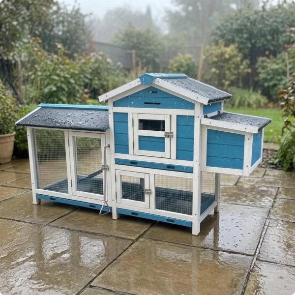 木製小型ペット小屋、傾斜屋根付き、メッシュ素材、庭用小型動物飼育小屋、70年代風天然木