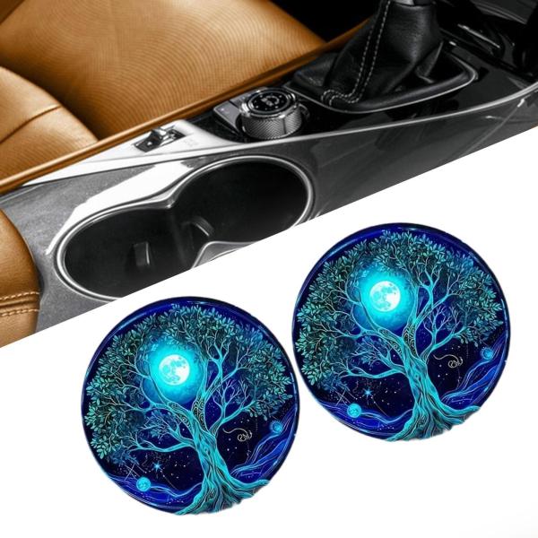 カップホルダー用汎用車用コースター 2枚セット 装飾内装 ブルー